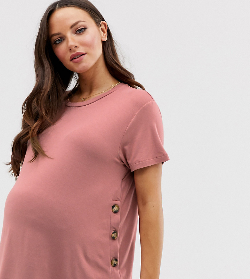 ASOS DESIGN Maternity nursing t-shirt with button side in dusky pink