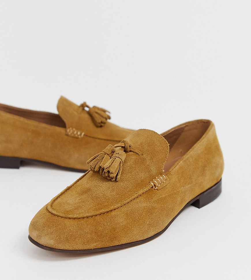 H by Hudson Wide Fit Bolton tassel loafers in camel suede