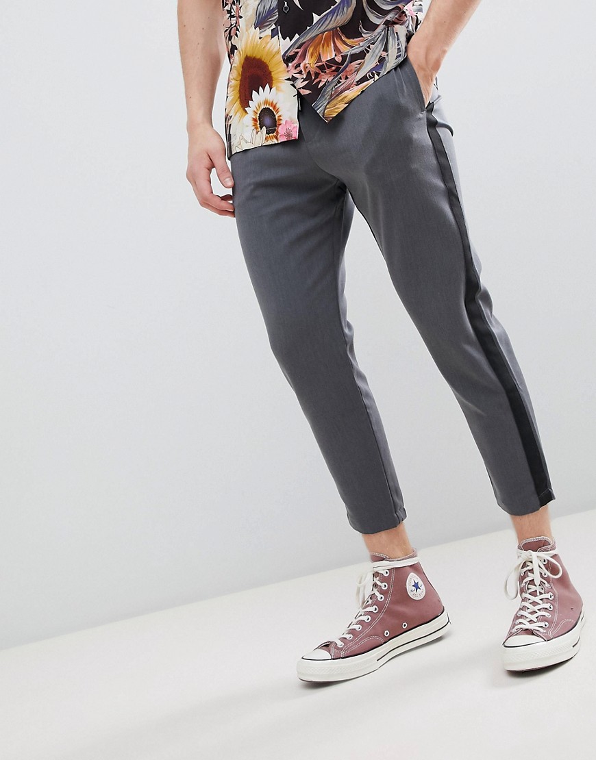 Pull&Bear Trousers With Side Stripe In Grey
