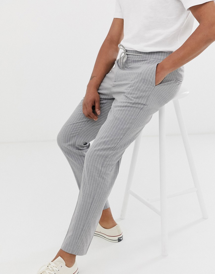 Celio slim trousers in grey pinstripe