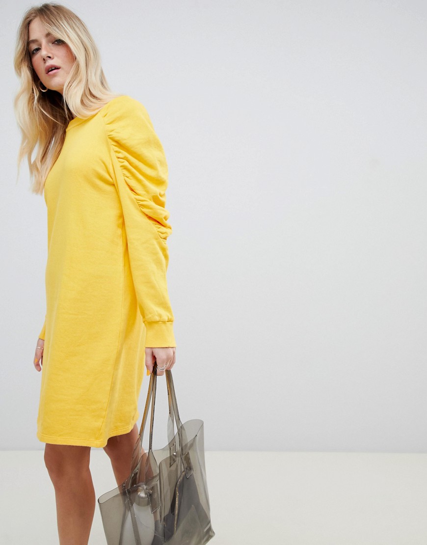Asos Design Asos Sweat Dress With Ruched Arms - Yellow