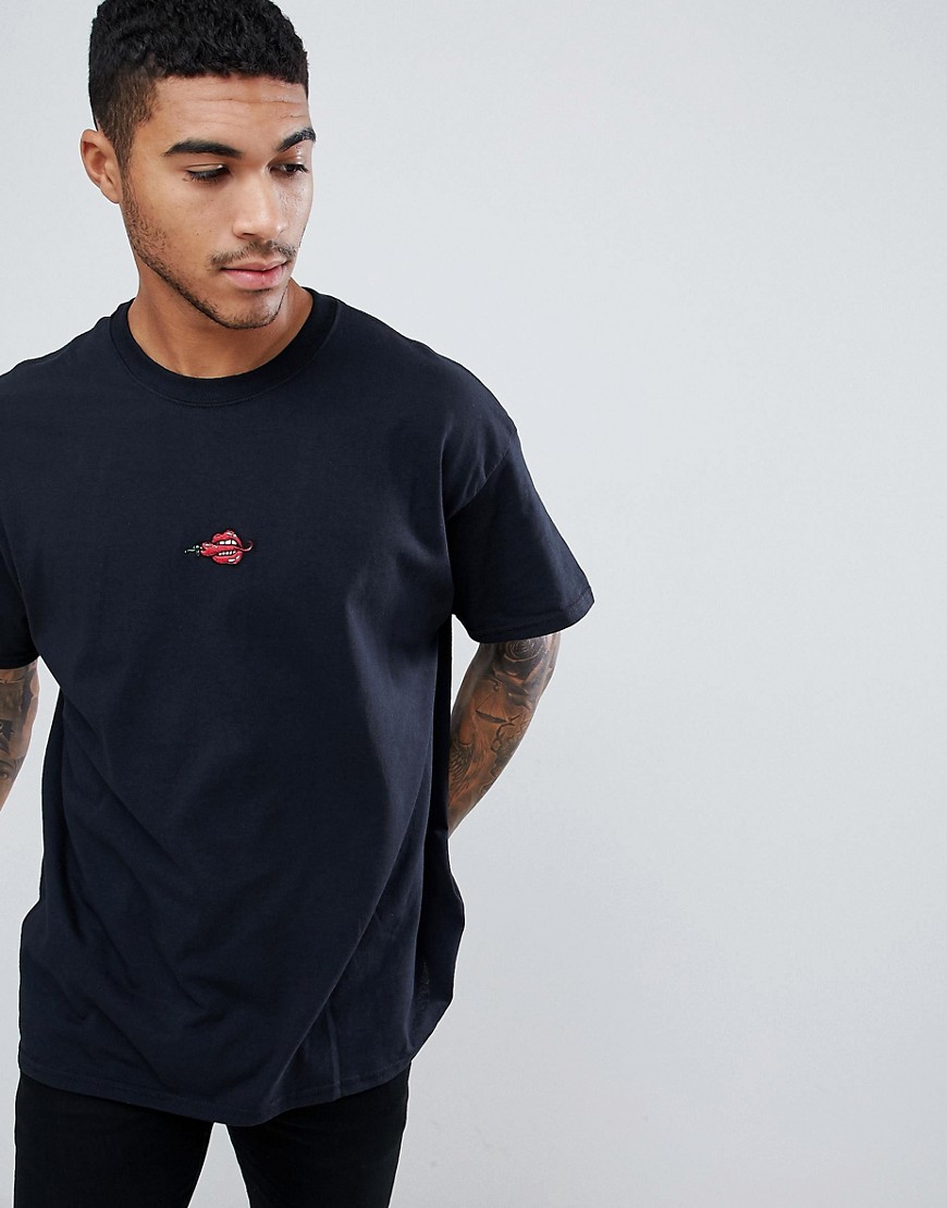New Love Club Embroidered Chilli T-Shirt - Black