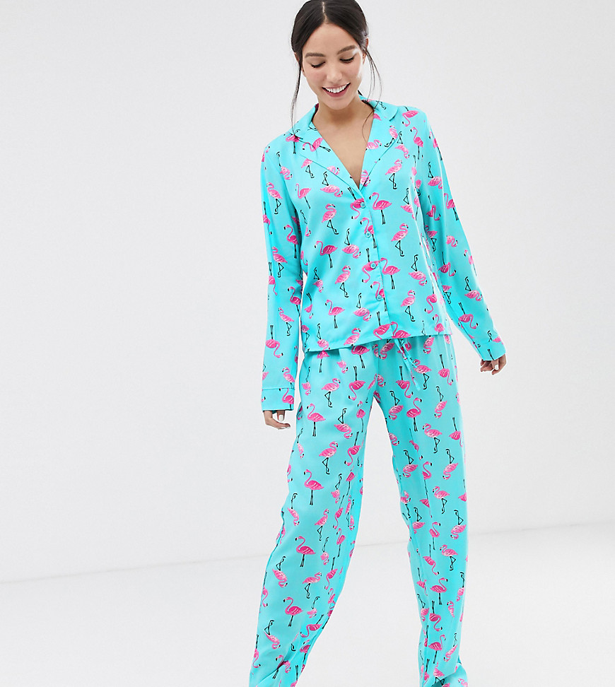 ASOS DESIGN Tall flamingo trouser pyjama set in 100% modal