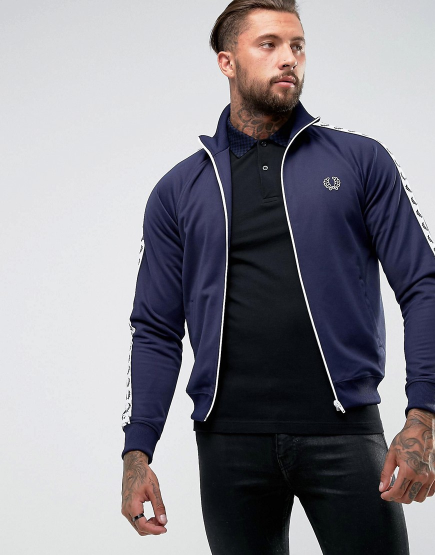 Fred Perry Laurel Wreath Tape Track Jacket In Blue