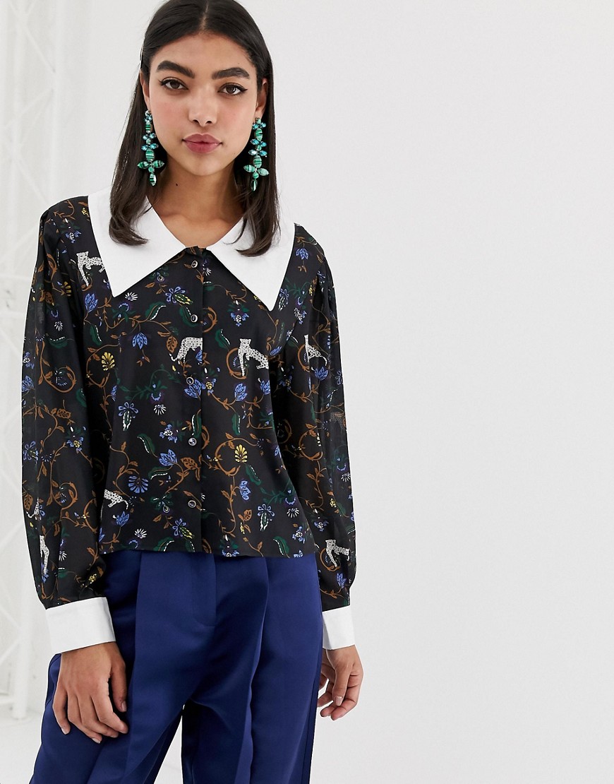 Sister Jane blouse with oversized collar in jungle print