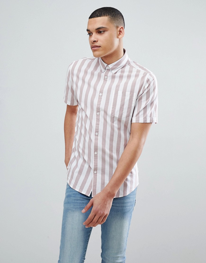 Only & Sons Short Sleeve Shirt With Vertical Stripe - Fawn