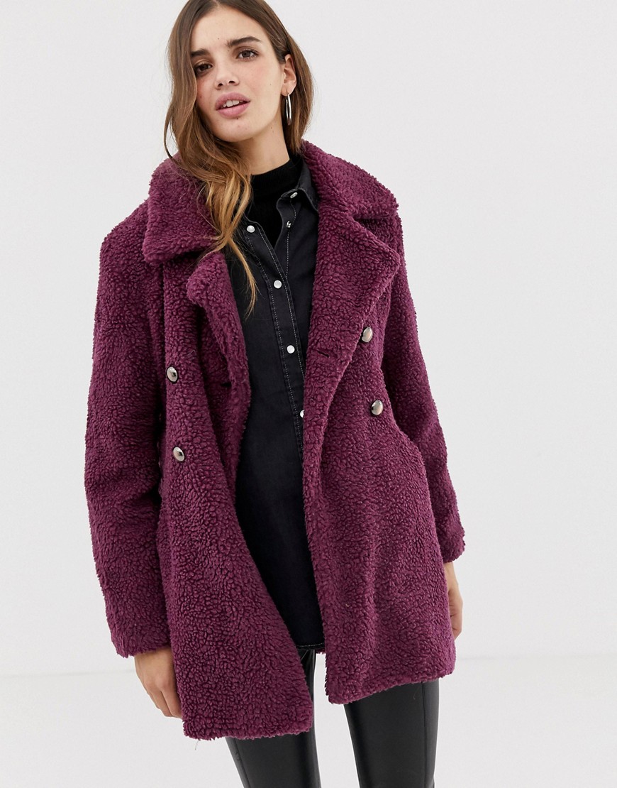 QED London double breasted maxi teddy coat