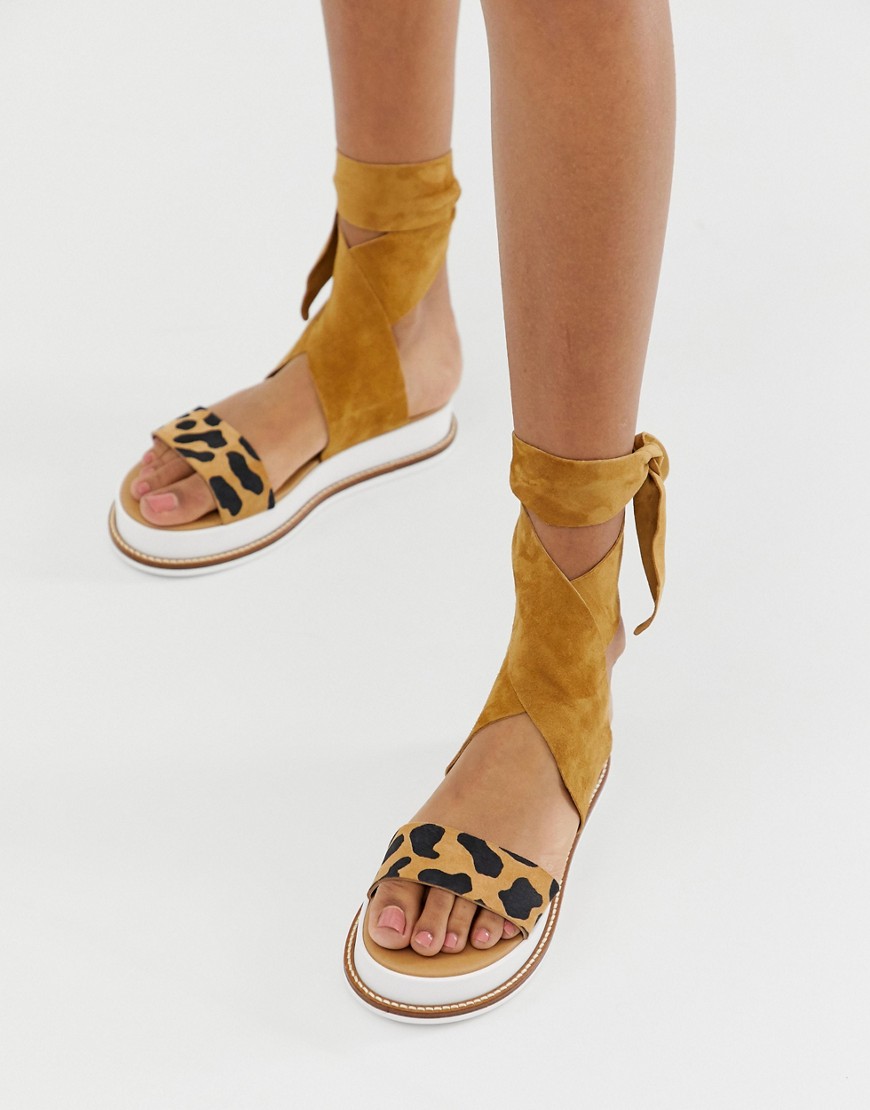 River Island suede sandals with ankle straps in tan