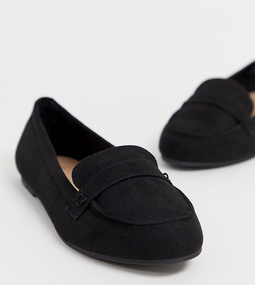 New Look wide fit faux suede loafer in black