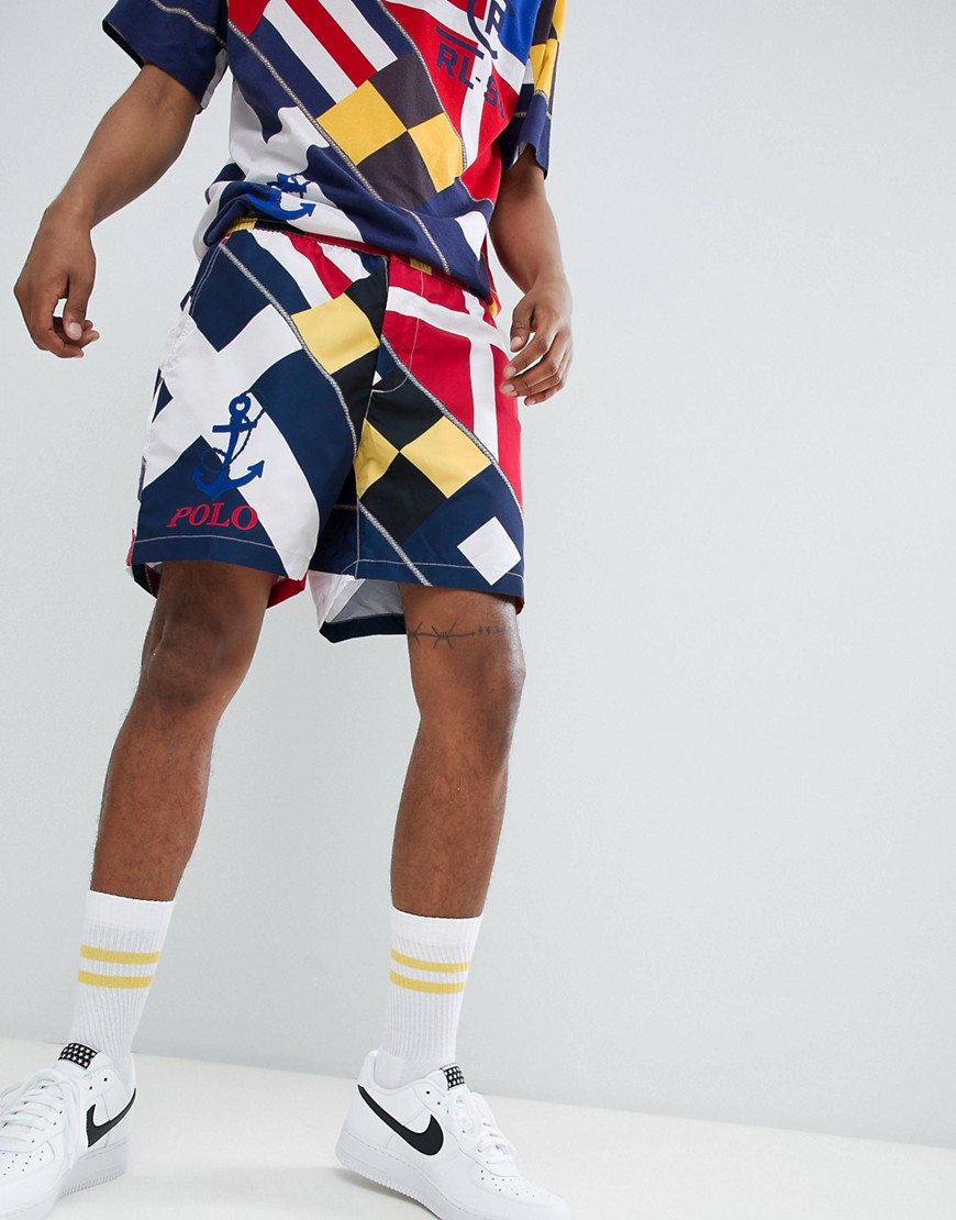 Polo Ralph Lauren CP-93 Capsule Limited Edition Sailing Flags Print Traveler Swim Shorts in Navy Multi - Sailing flags
