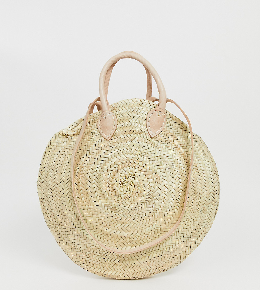 Orelia straw circle bag with leather straps