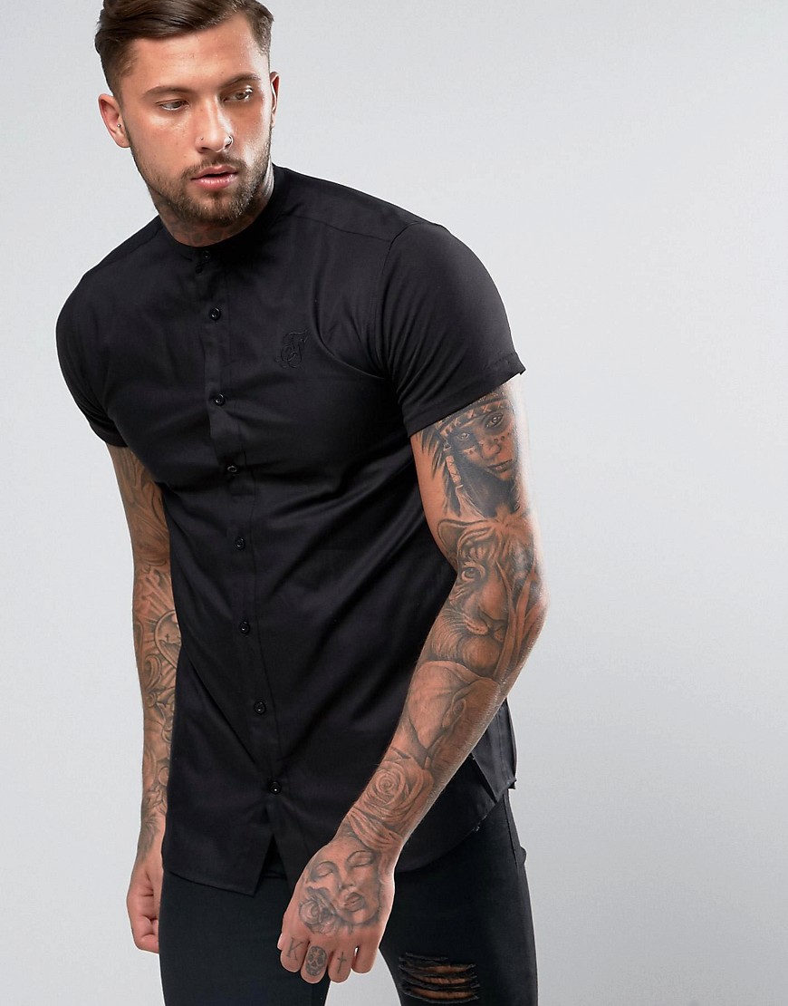 Обтягивающая рубашка с трикотажными рукавами SikSilk - Черный 