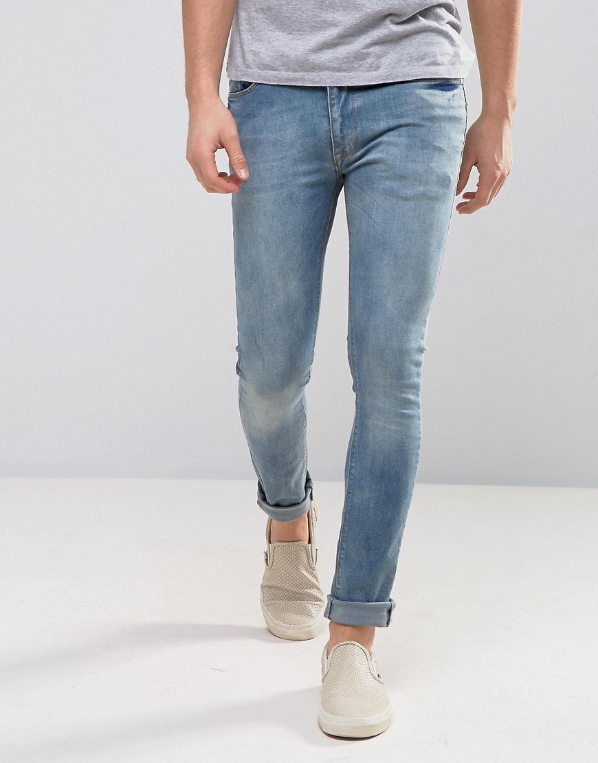 Zeffer Super Skinny Spray On Jeans in Light Indigo Wash - Blue