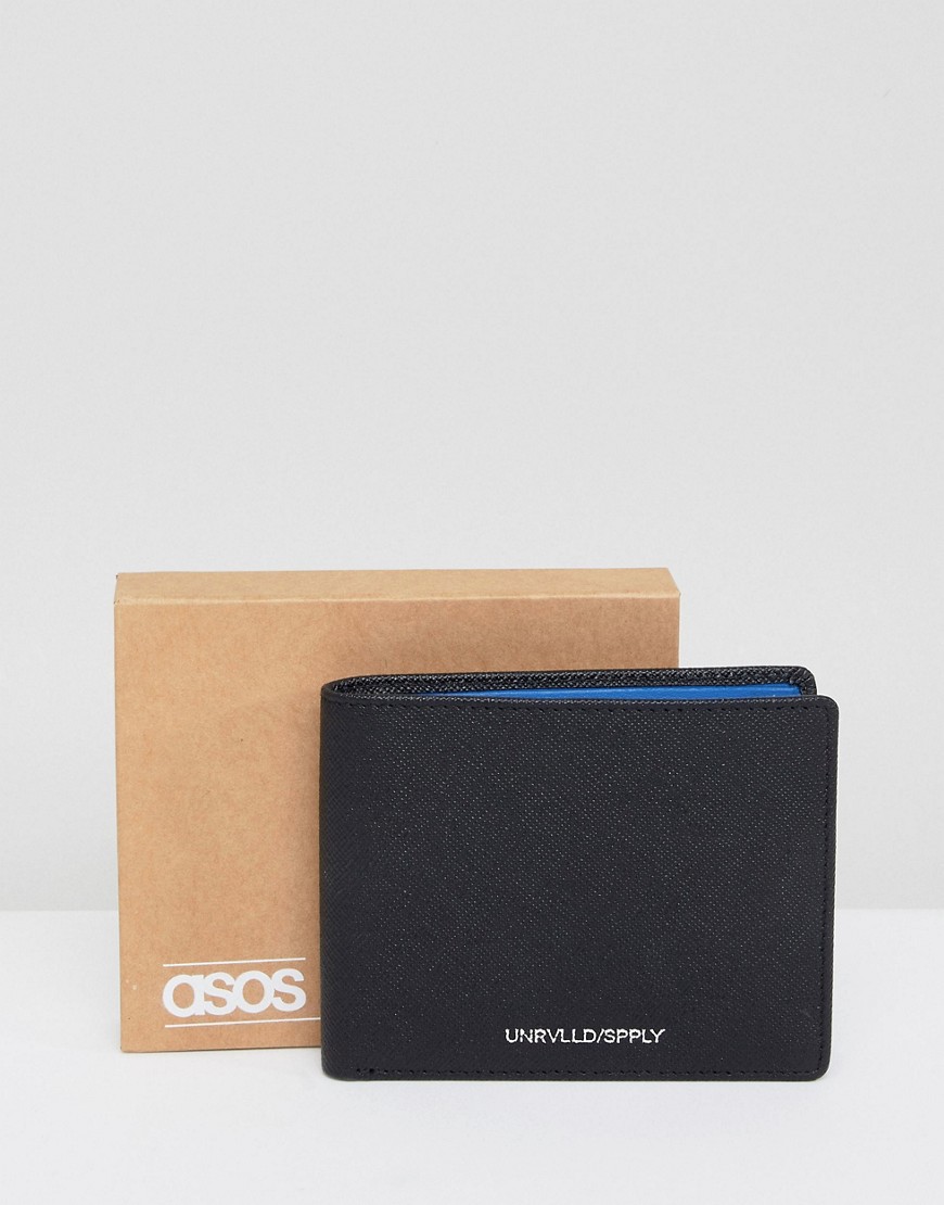 Черный кожаный бумажник с синей отделкой ASOS DESIGN - Черный 