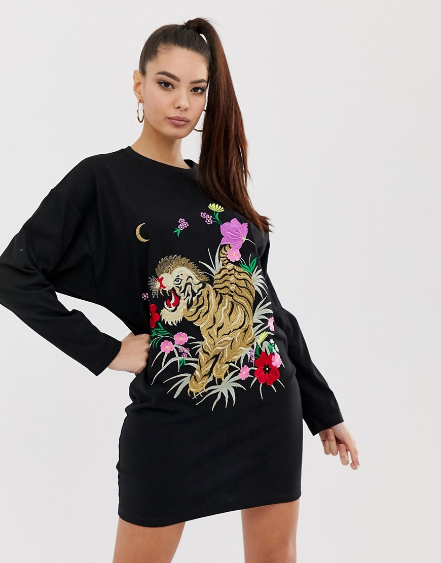 ASOS DESIGN tiger embroidery t-shirt dress