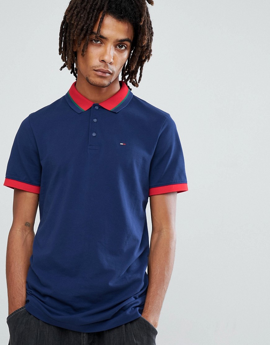 Tommy Jeans Icon Tipped Polo Pique Flag Logo in Navy - Blue depths