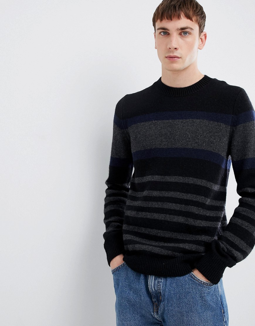 Selected Homme knitted jumper with block stripe in lambswool