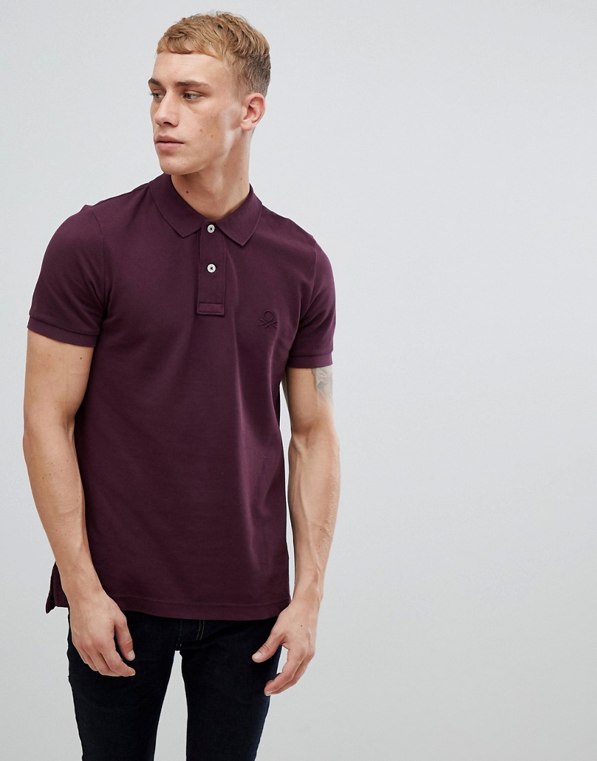 United Colors Of Benetton muscle fit polo shirt in burgundy