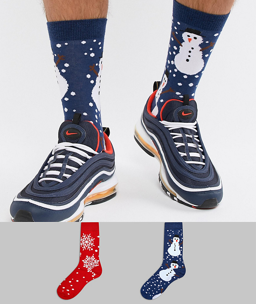 Asos Design Holidays Socks With Snowman & Snowflake Design 2 Pack Multipack Saving - Multi