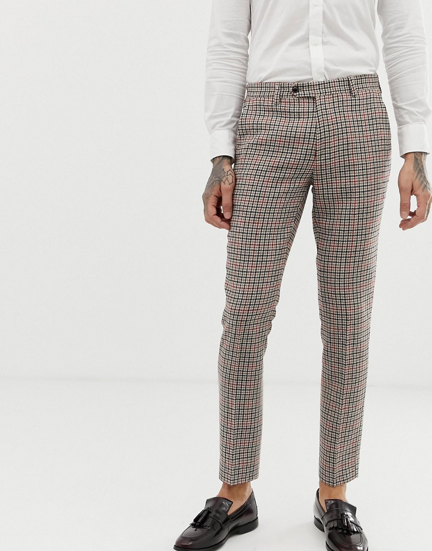 Gianni Feraud skinny fit small check suit trousers cropped