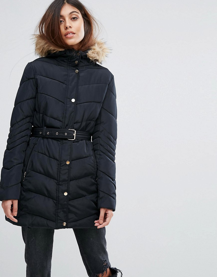 Urban Bliss Belted Quilted Coat - Black