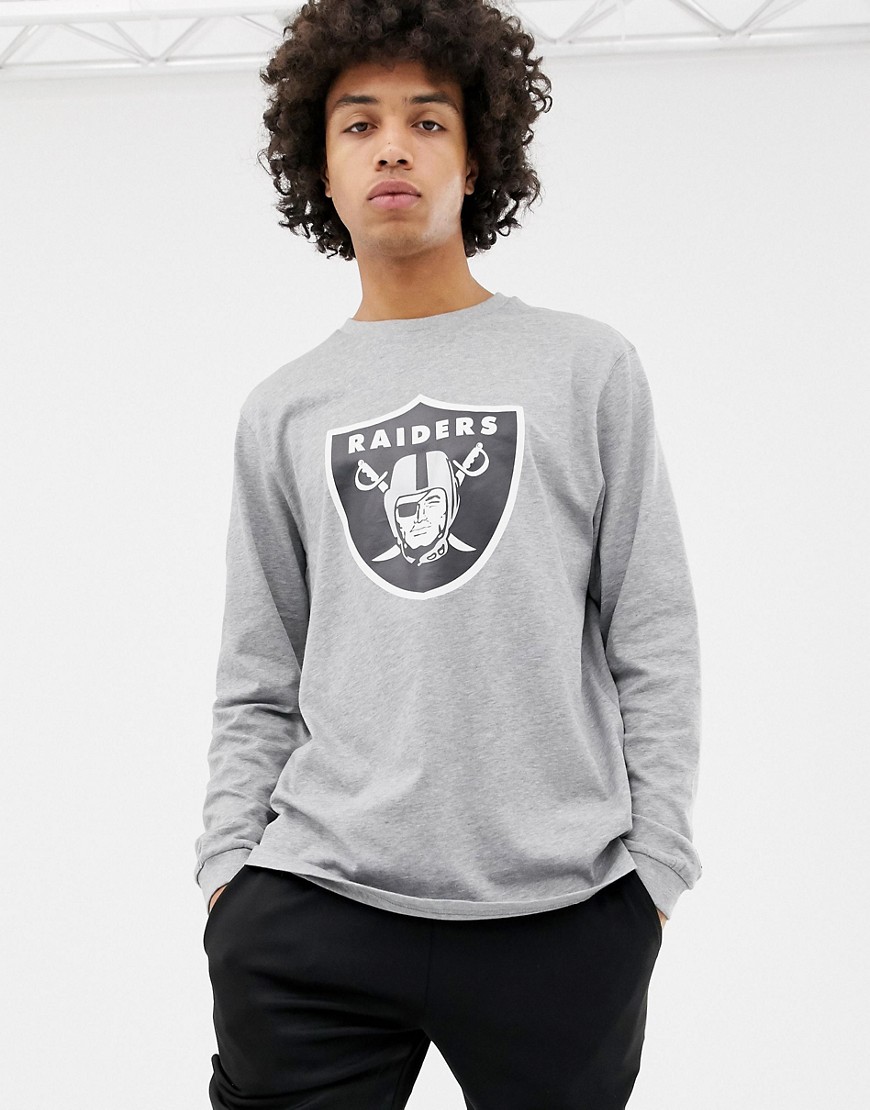 New Era NFL Raiders Long Sleeve T-Shirt With Scopped Hem In Grey