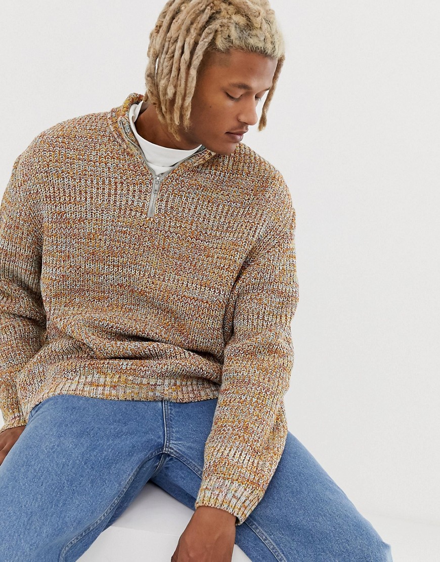 ASOS DESIGN knitted oversized rib half zip jumper in multi colour twist
