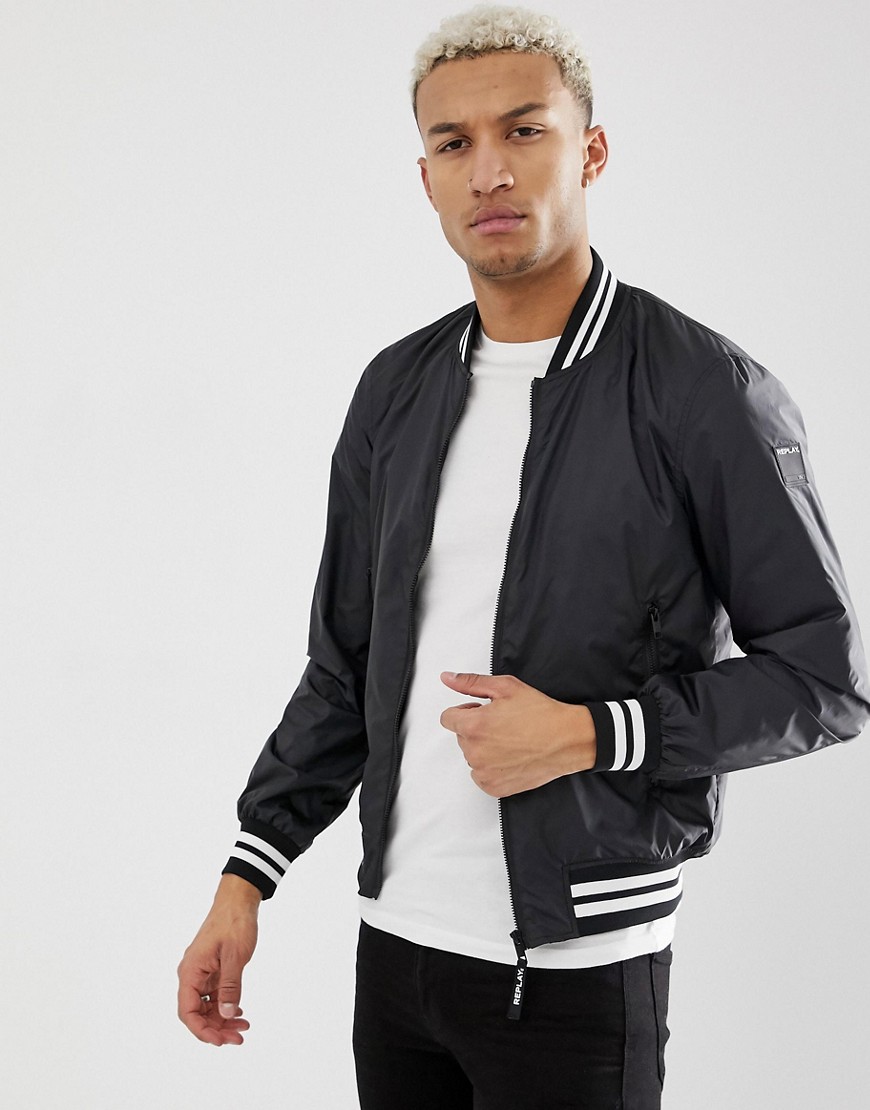 Replay Tipped Bomber Jacket In Black - Black | ModeSens