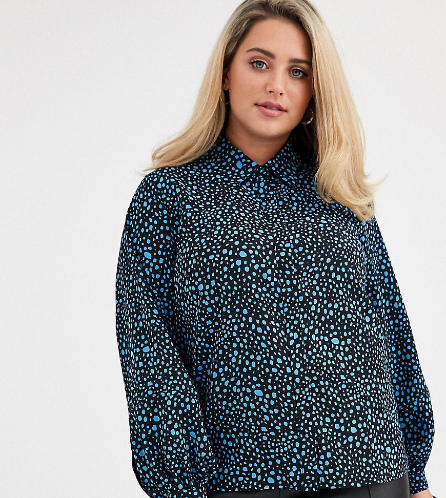 Fashion Union Plus shirt with tie sleeves in blue dalmatian
