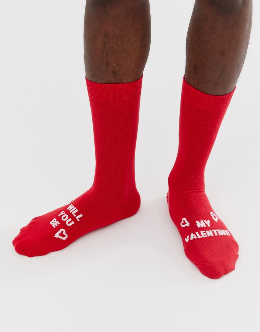 ASOS DESIGN valentines ankle socks with slogan