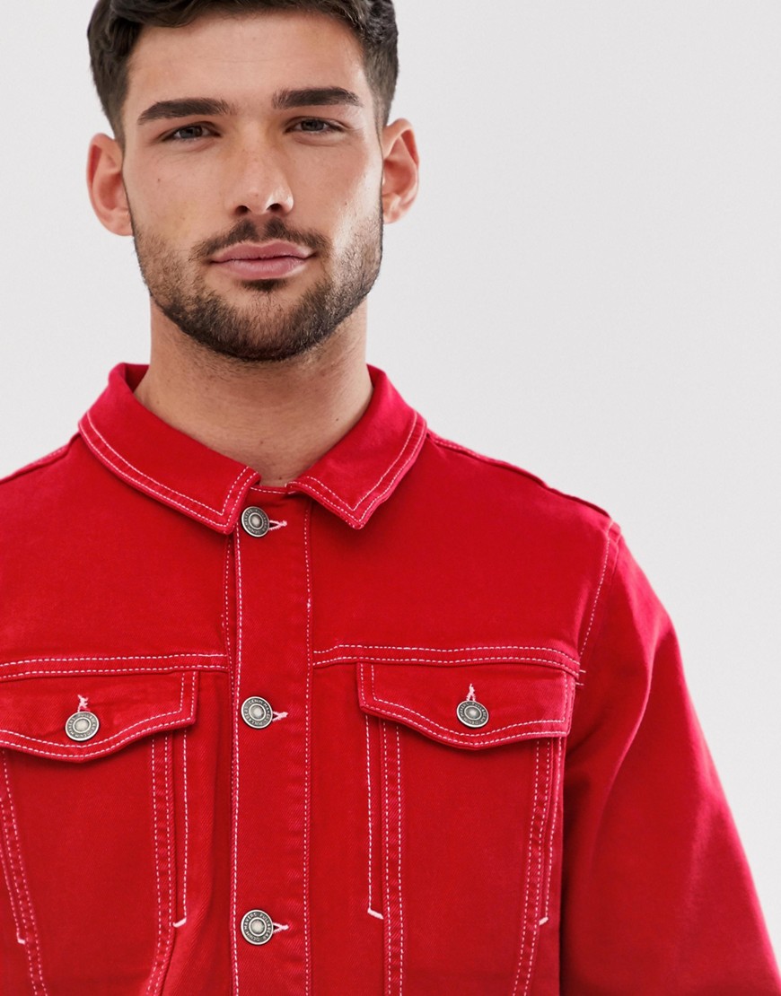 Pull&Bear denim jacket in red stripe