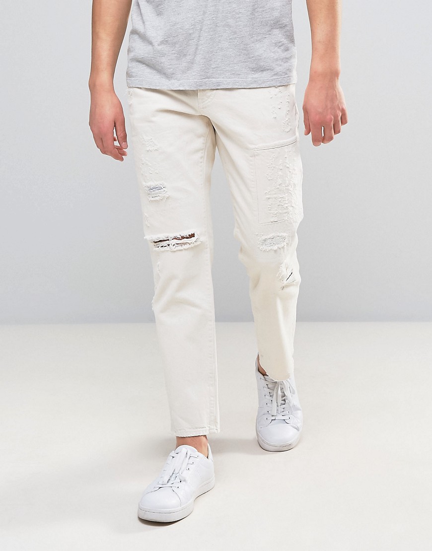 Белые свободные джинсы с прорехами River Island - Белый 