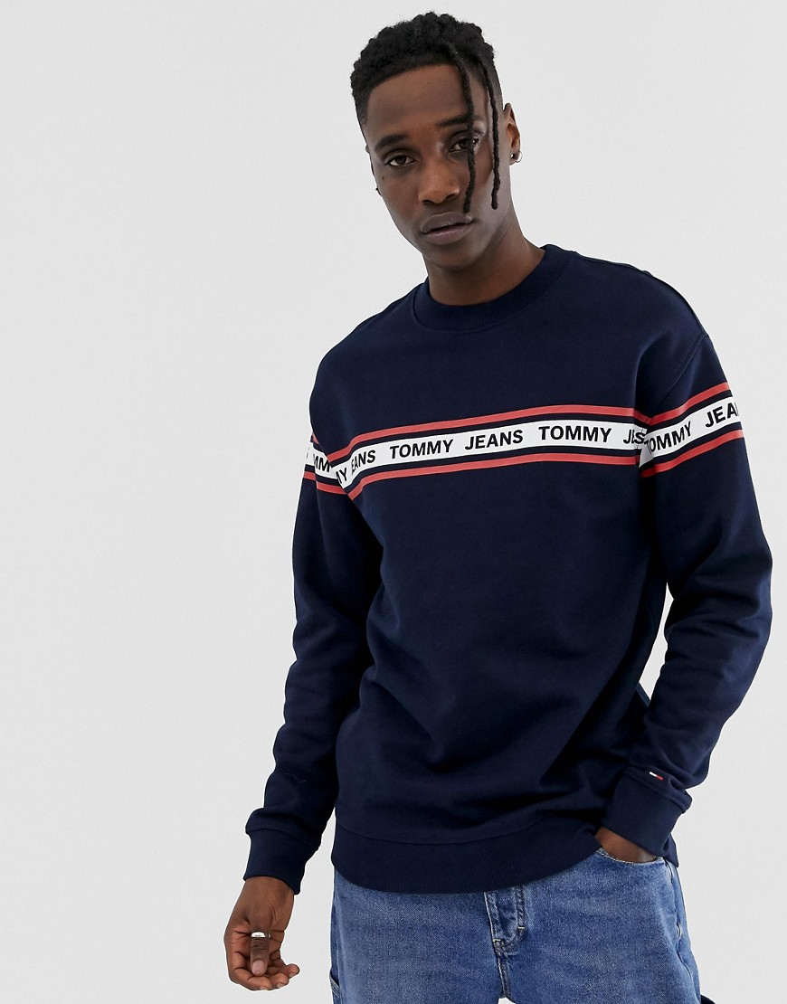Tommy Jeans relaxed fit sweatshirt with chest and sleeve taping in navy