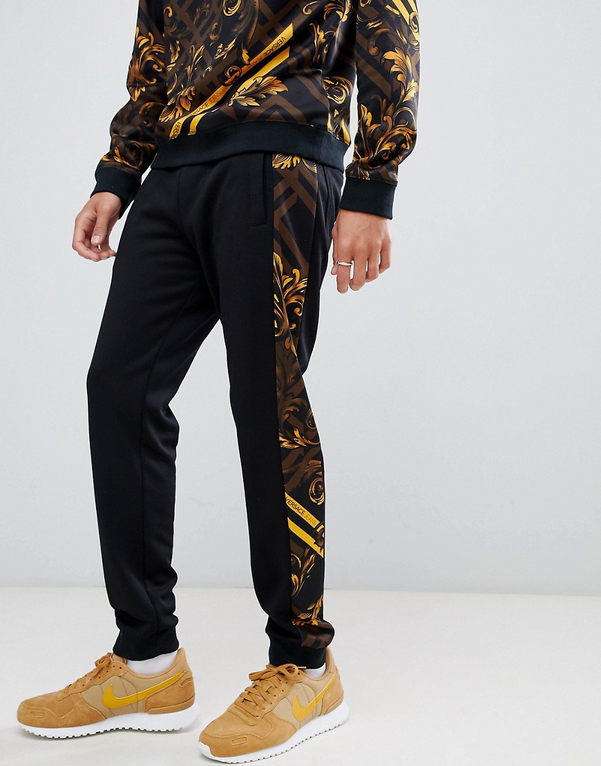 Versace Jeans skinny joggers with yellow baroque side stripe