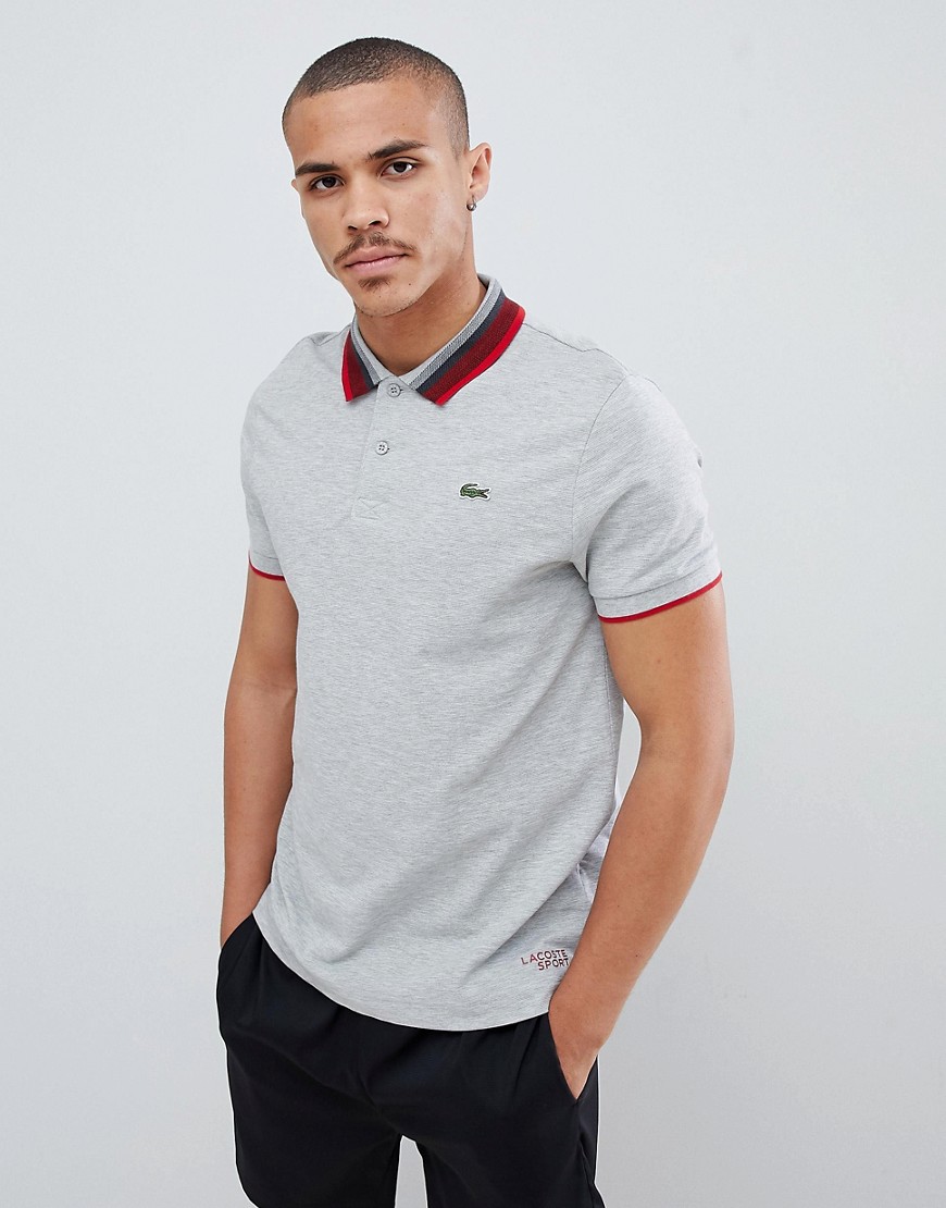 Lacoste Sport tipped collar polo in grey - Grey