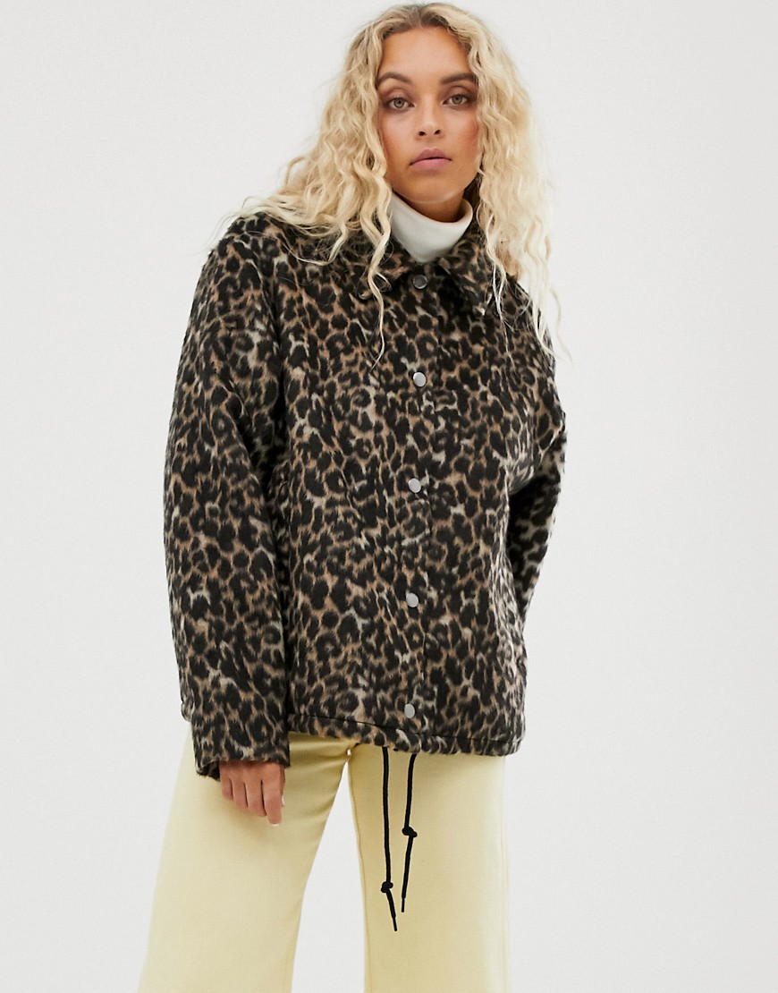 Weekday leopard print button-through jacket in brown