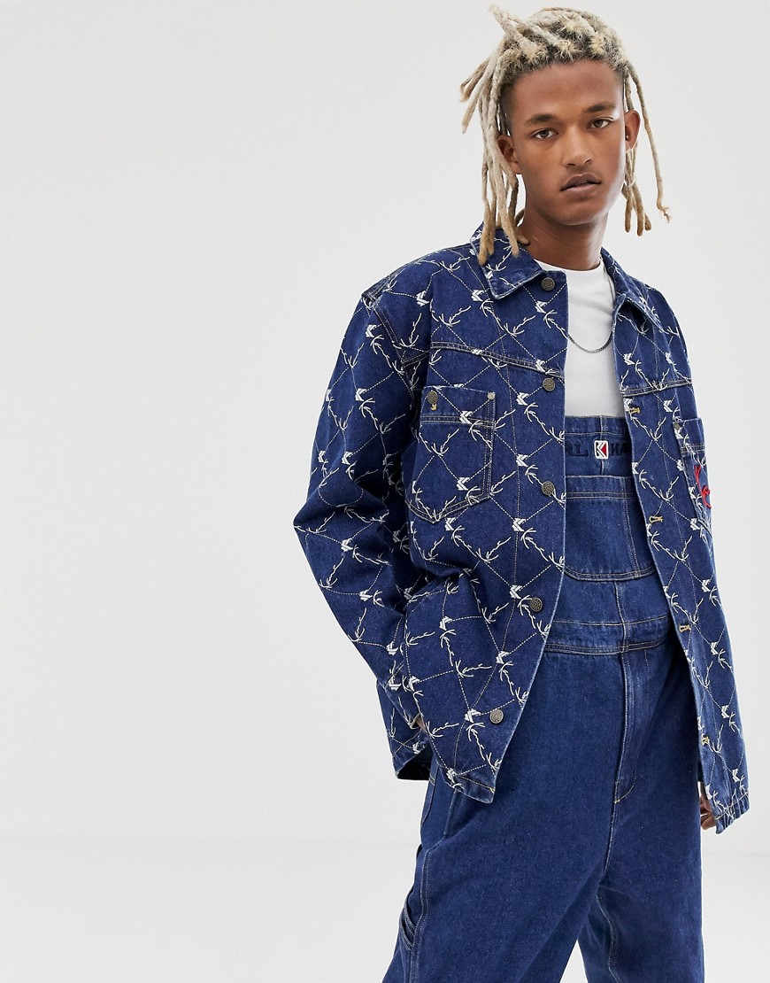 Karl Kani Denim shirt jacket with all-over print in blue