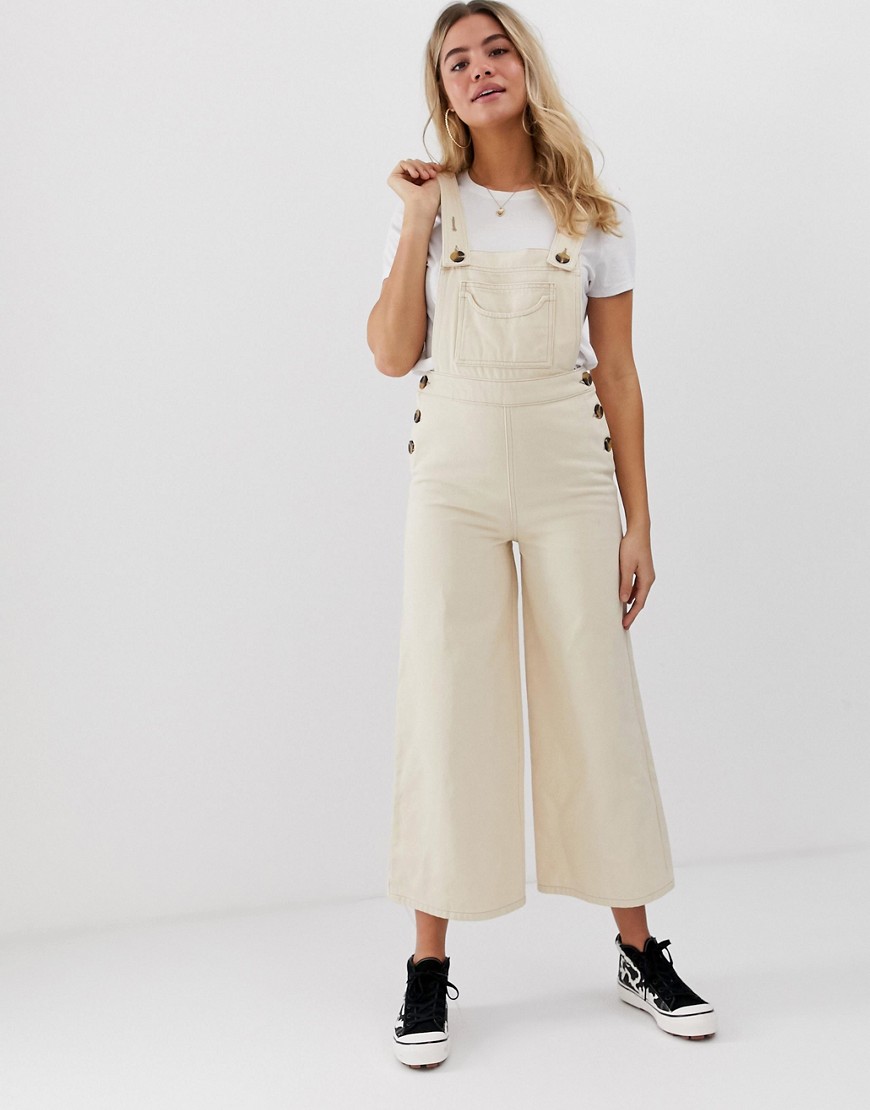 Asos Design Denim Overall With Wideleg In Stone In Neutral