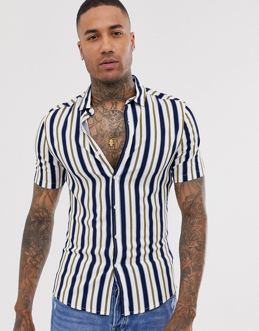 ASOS DESIGN skinny fit stripe shirt in white