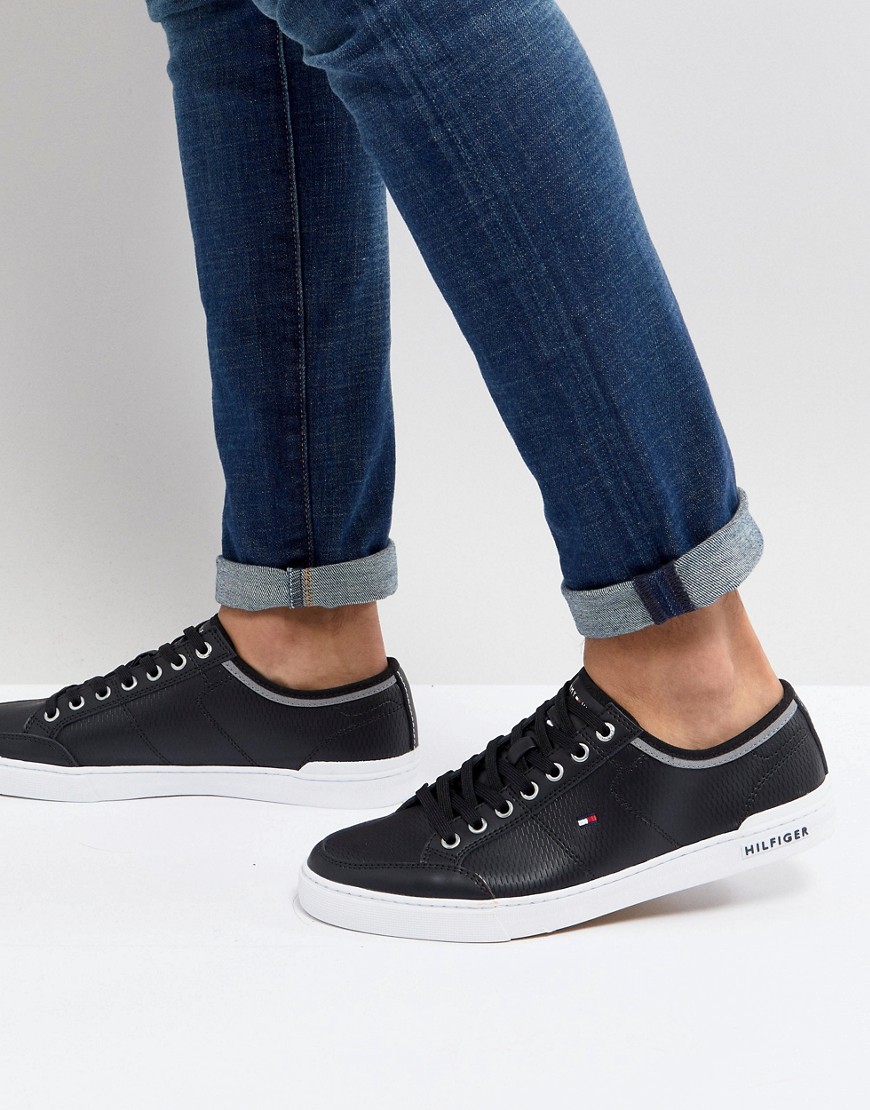 Tommy Hilfiger Core Corporate Leather Trainers in Black - Black