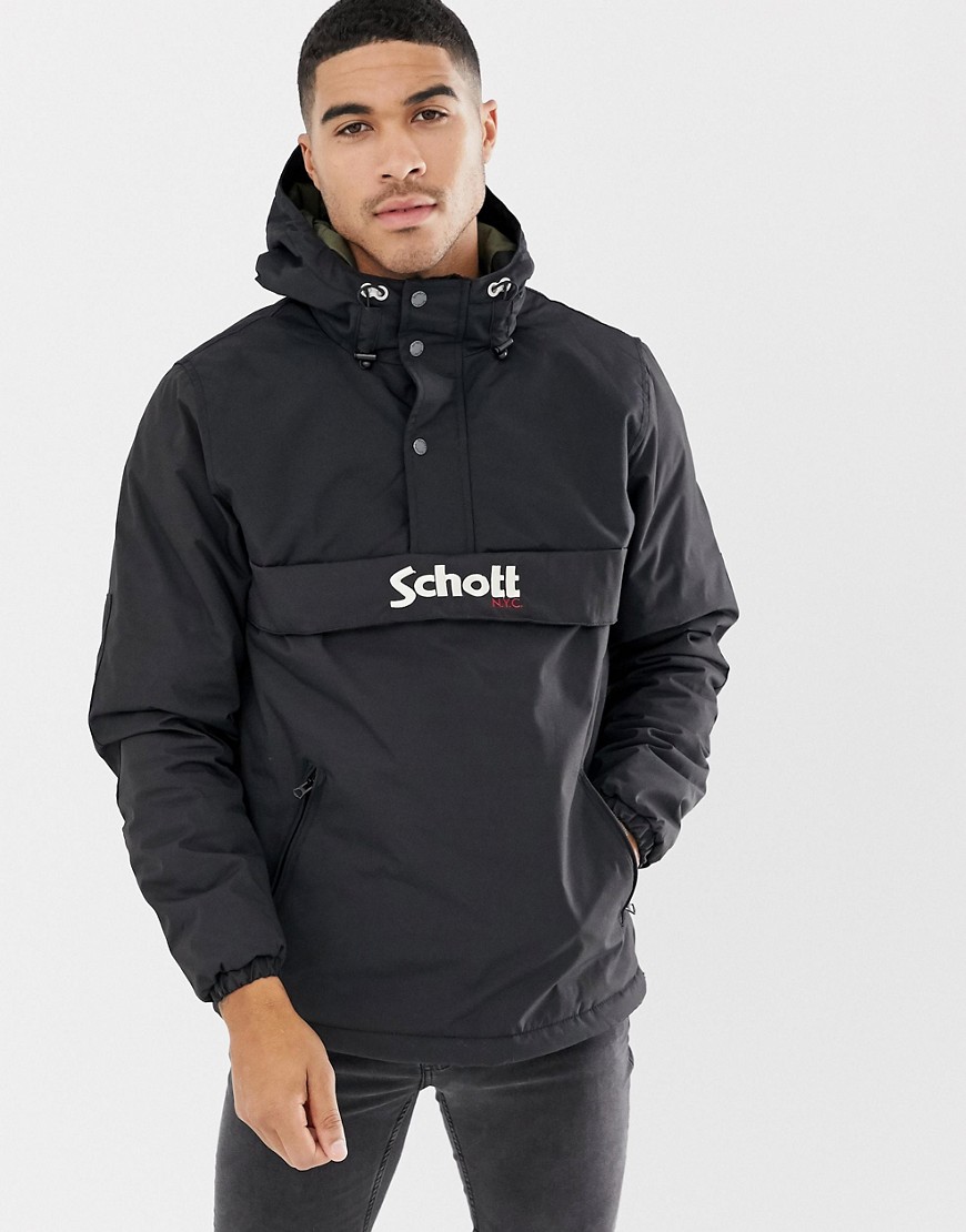 Schott Husky 18 Insulated Hooded Overhead Jacket Slim Fit in Black