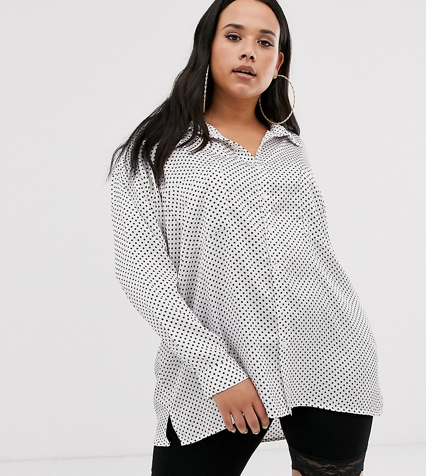 Missguided Plus Exclusive oversized satin shirt in polka dot