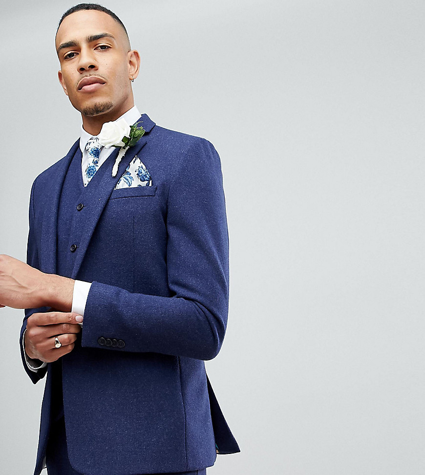 Asos Design Asos Tall Wedding Skinny Suit Jacket In Navy Wool Mix