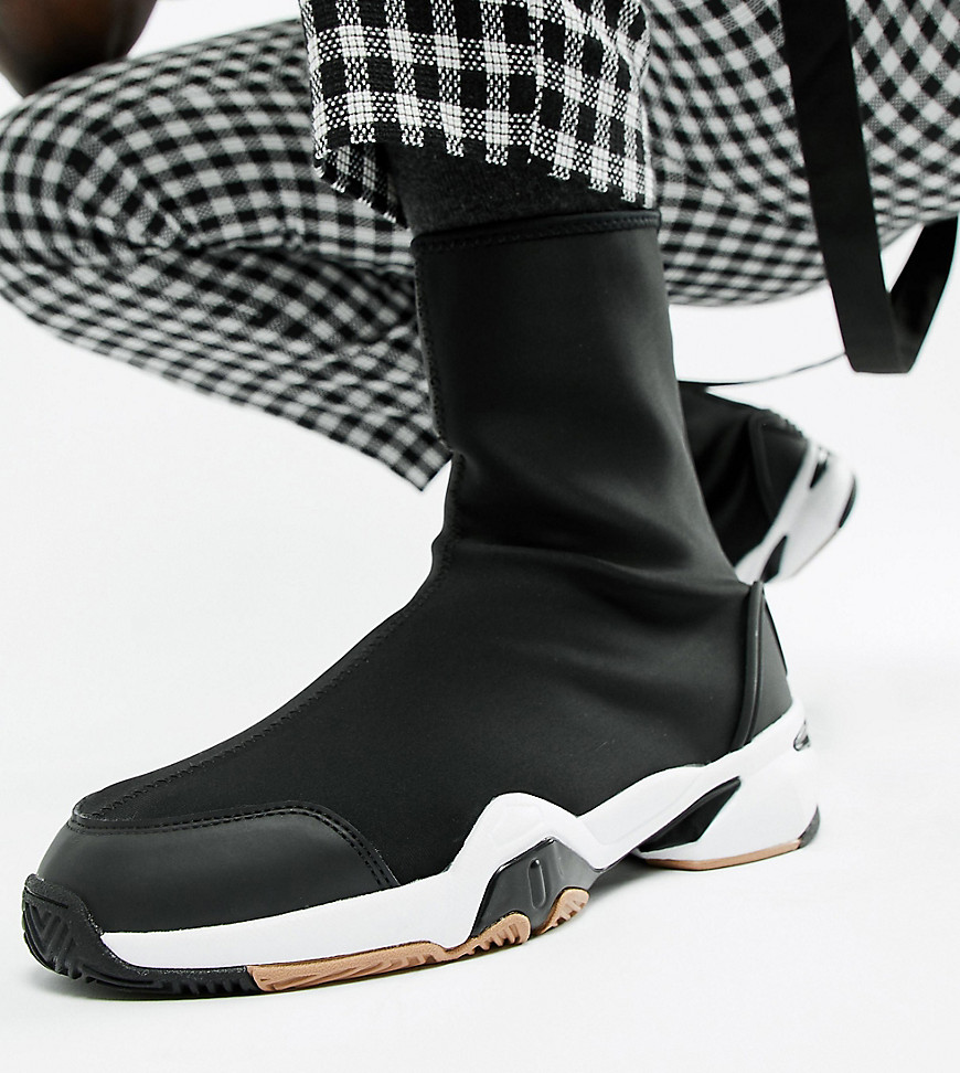 ASOS DESIGN Wide Fit sock boot trainers in black neoprene with chunky sole