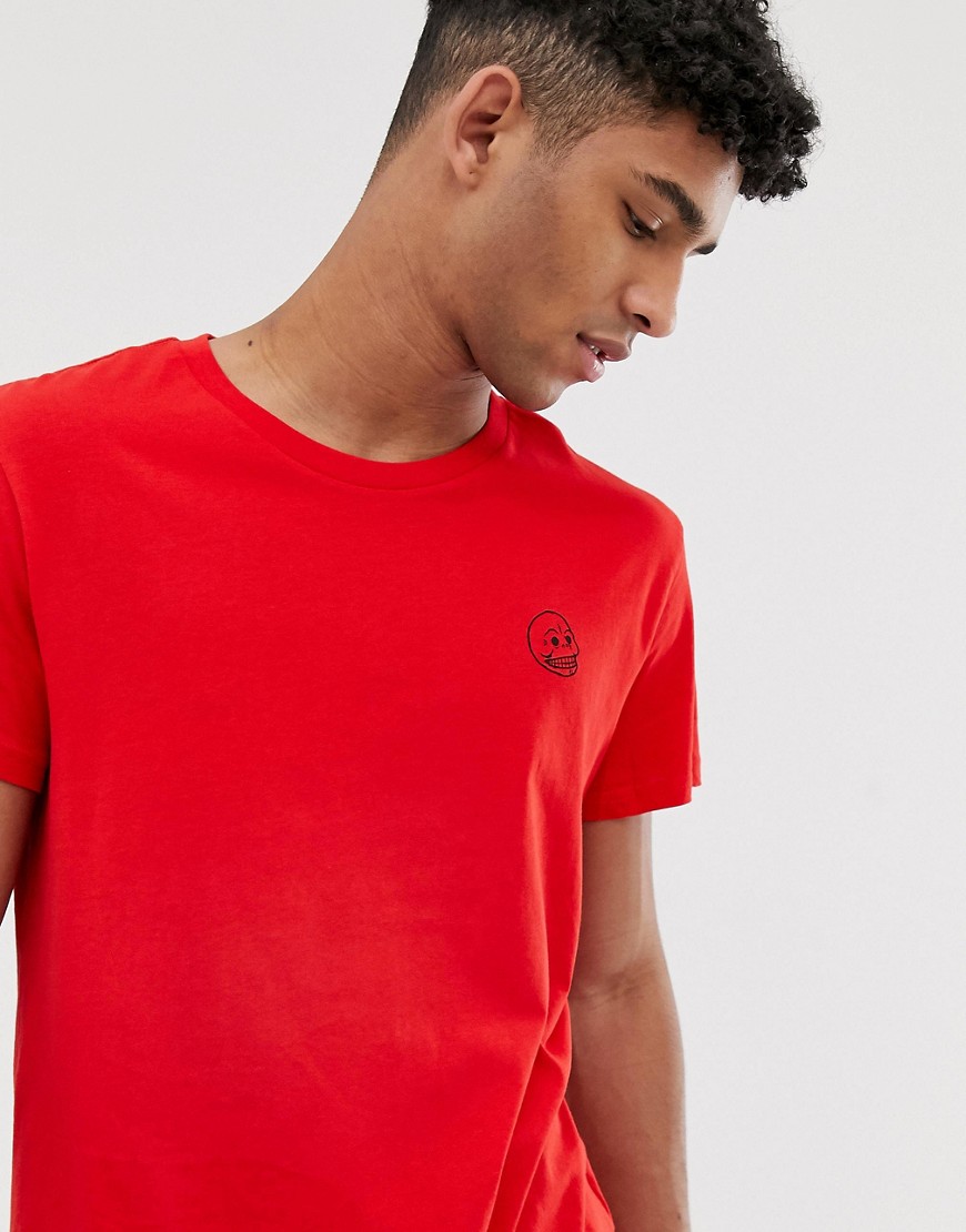 Cheap Monday t-shirt with tiny skull logo in red