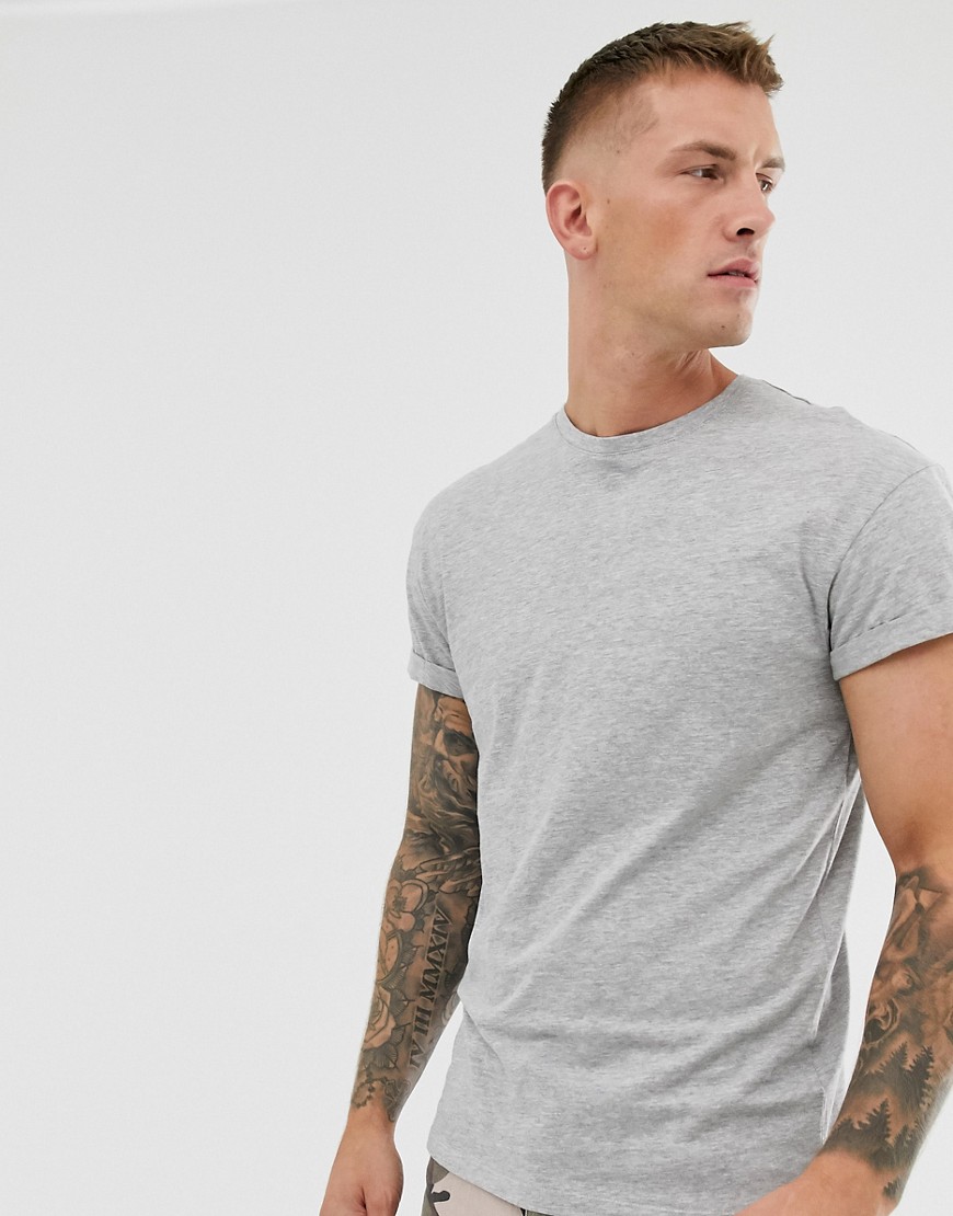 New Look roll sleeve t-shirt in grey marl