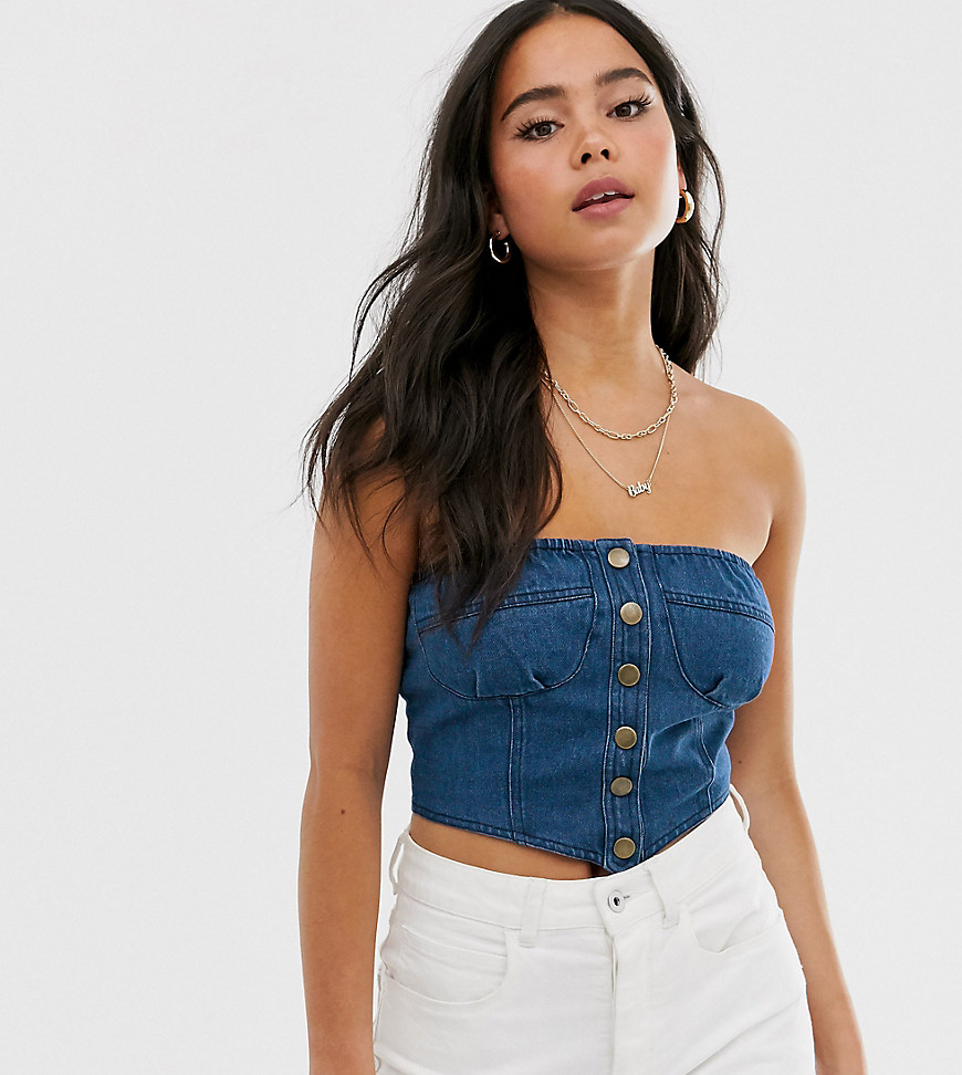 Wild Honey button front corset with lace up back in denim