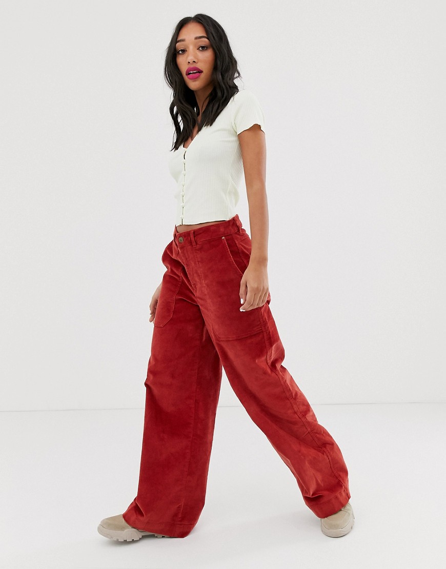 Noisy May wide leg high waisted cord trousers in rust