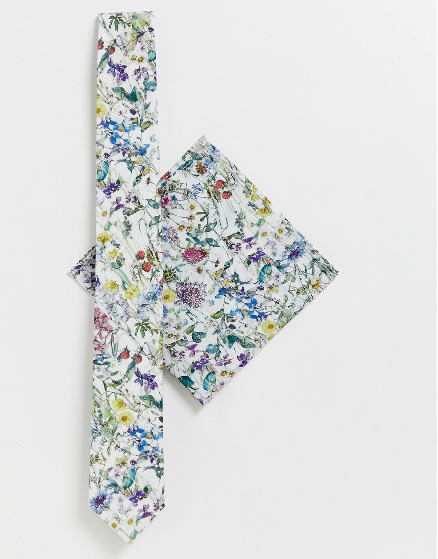 Gianni Feraud liberty print wild flowers tie and pocket square