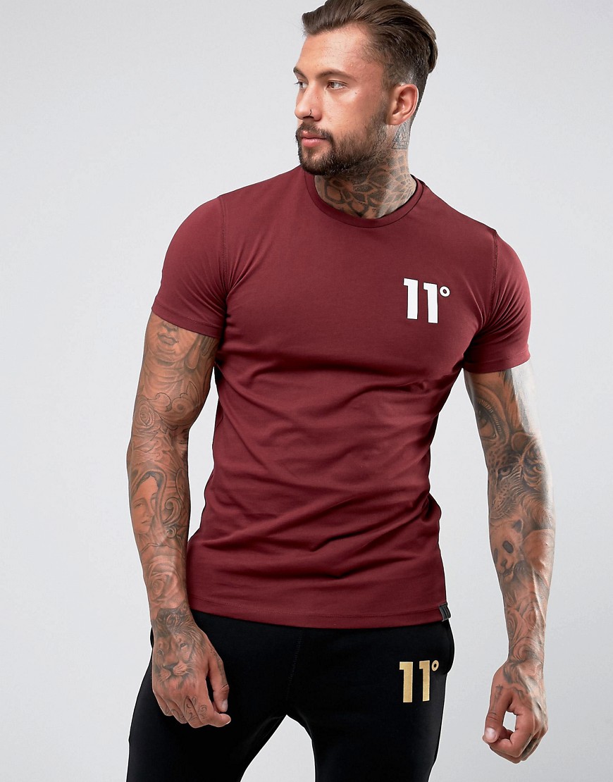 11 Degrees Muscle T-Shirt In Burgundy With Logo - Burgundy